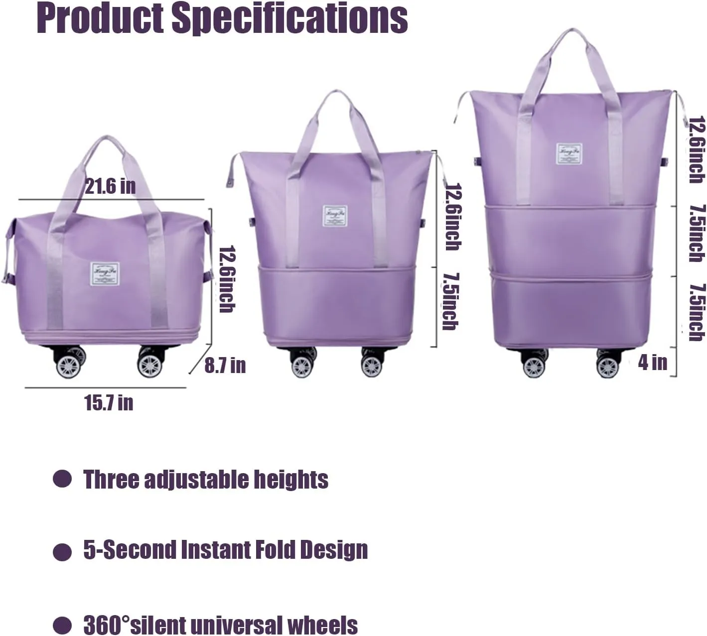 Beente Travel Bag with Wheels, 2025 New Beente Luggage with 360° Removable Silent Universal Wheels, Large Capacity Travel Bag, 5-Second Expandable Foldable, for Airports and Pavements (pink)