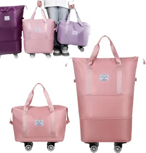 Beente Travel Bag with Wheels, 2025 New Beente Luggage with 360° Removable Silent Universal Wheels, Large Capacity Travel Bag, 5-Second Expandable Foldable, for Airports and Pavements (pink)