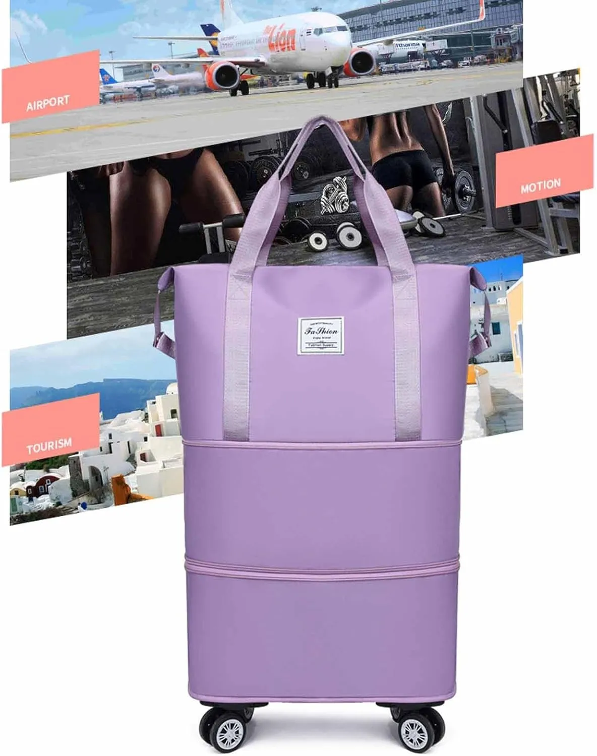 Beente Travel Bag With Wheels, 2025 New kulken Large Capacity Travel Bag-Universal Wheel Removable, All-In-One Travel Set(Pink)