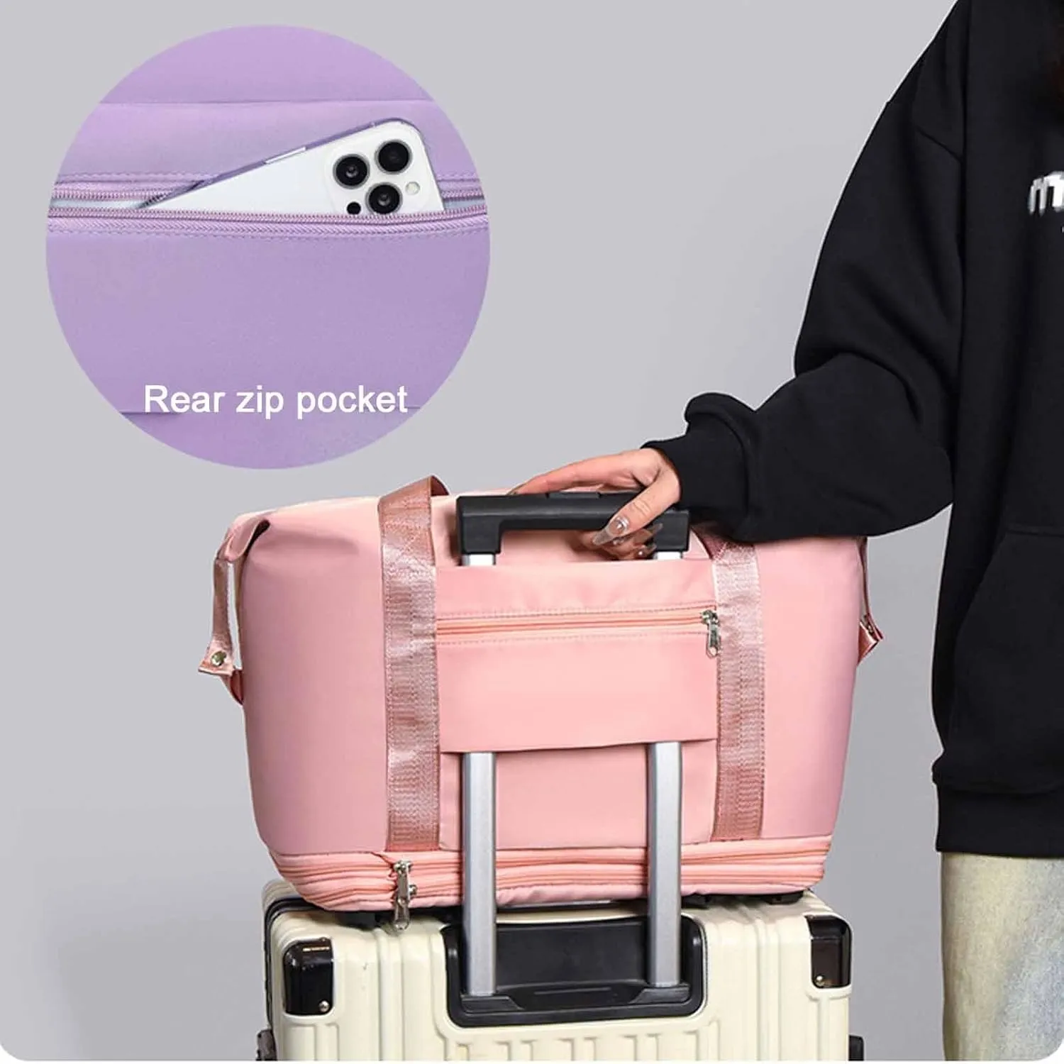 Beente Travel Bag With Wheels, 2025 New kulken Large Capacity Travel Bag-Universal Wheel Removable, All-In-One Travel Set(Pink)