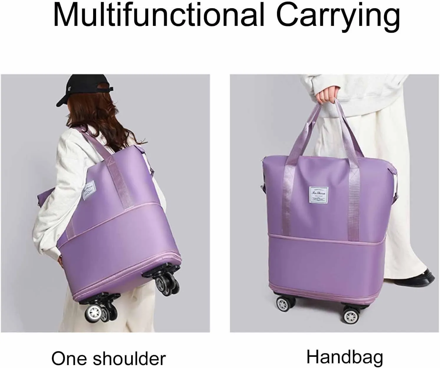 Beente Travel Bag With Wheels, 2025 New kulken Large Capacity Travel Bag-Universal Wheel Removable, All-In-One Travel Set(Purple)