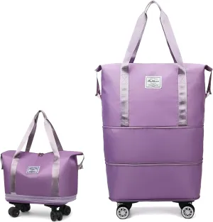 Beente Travel Bag With Wheels, 2025 New Large Capacity Travel Bag, Expandable Foldable Suitcase without Handle, Lightweight Durable Rolling Duffle Bag with Wheels (Purple)