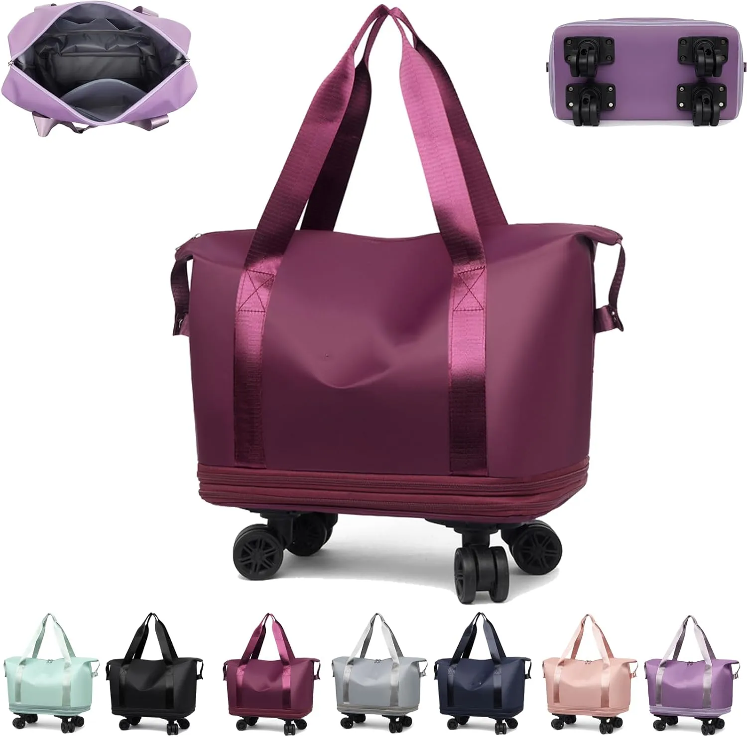 Beente Travel Bag with Wheels, 2025 New Large Capacity Travel Bag Universal Wheel Removable, Expandable Foldable, for Travel (Dark Red)