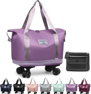 Beente Travel Bag With Wheels, 2025 New Large Capacity Travel Bag - Universal Wheel Removable, Expandable Foldable, Weekend Carry On Luggage Bag (Purple)