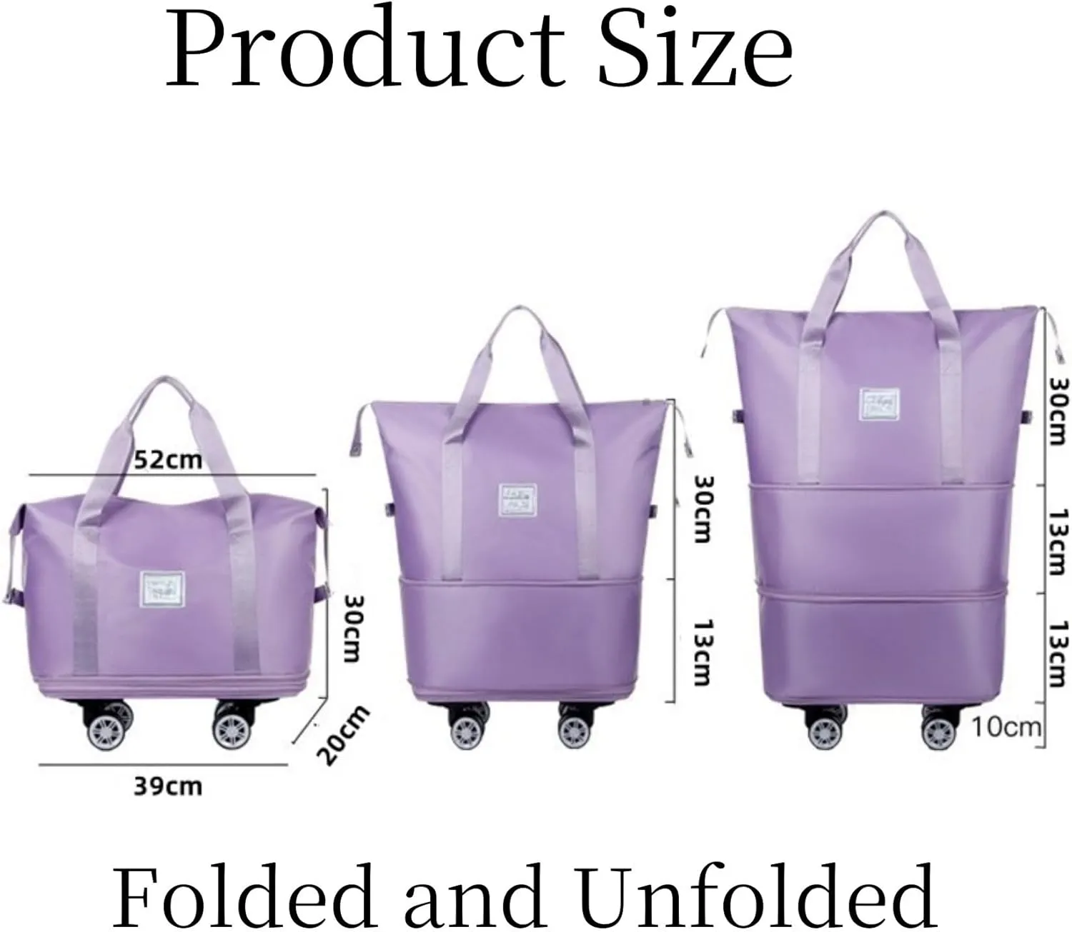 Beente Travel Bag With Wheels-2025 New Large Capacity Travel Bag-Universal Wheel Removable, Foldable Carry (Light Purple)