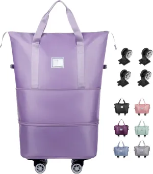Beente Travel Bag With Wheels-2025 New Large Capacity Travel Bag-Universal Wheel Removable, Foldable Carry (Light Purple)