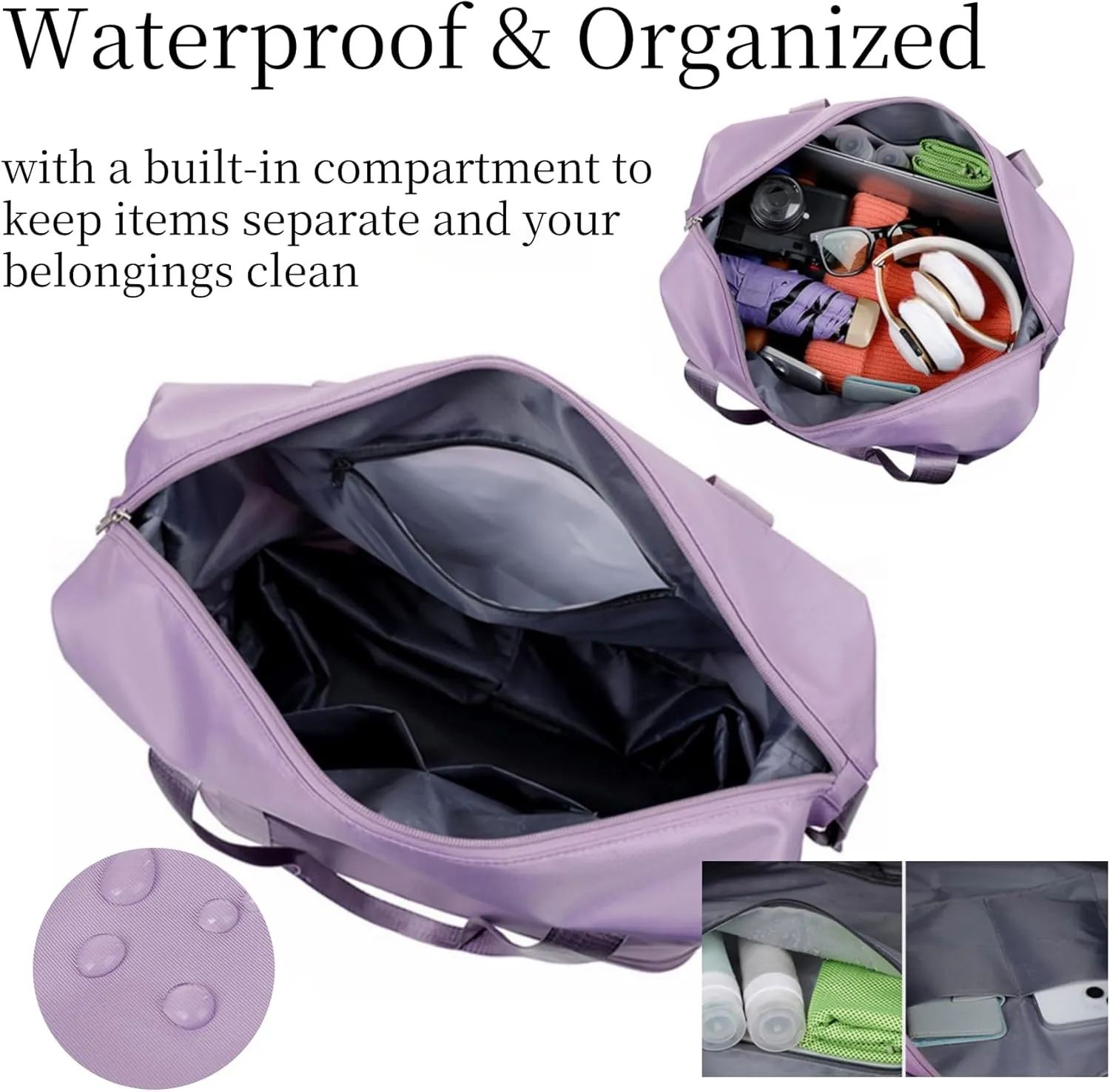 Beente Travel Bag With Wheels-2025 New Large Capacity Travel Bag-Universal Wheel Removable, Foldable Carry (Light Purple)