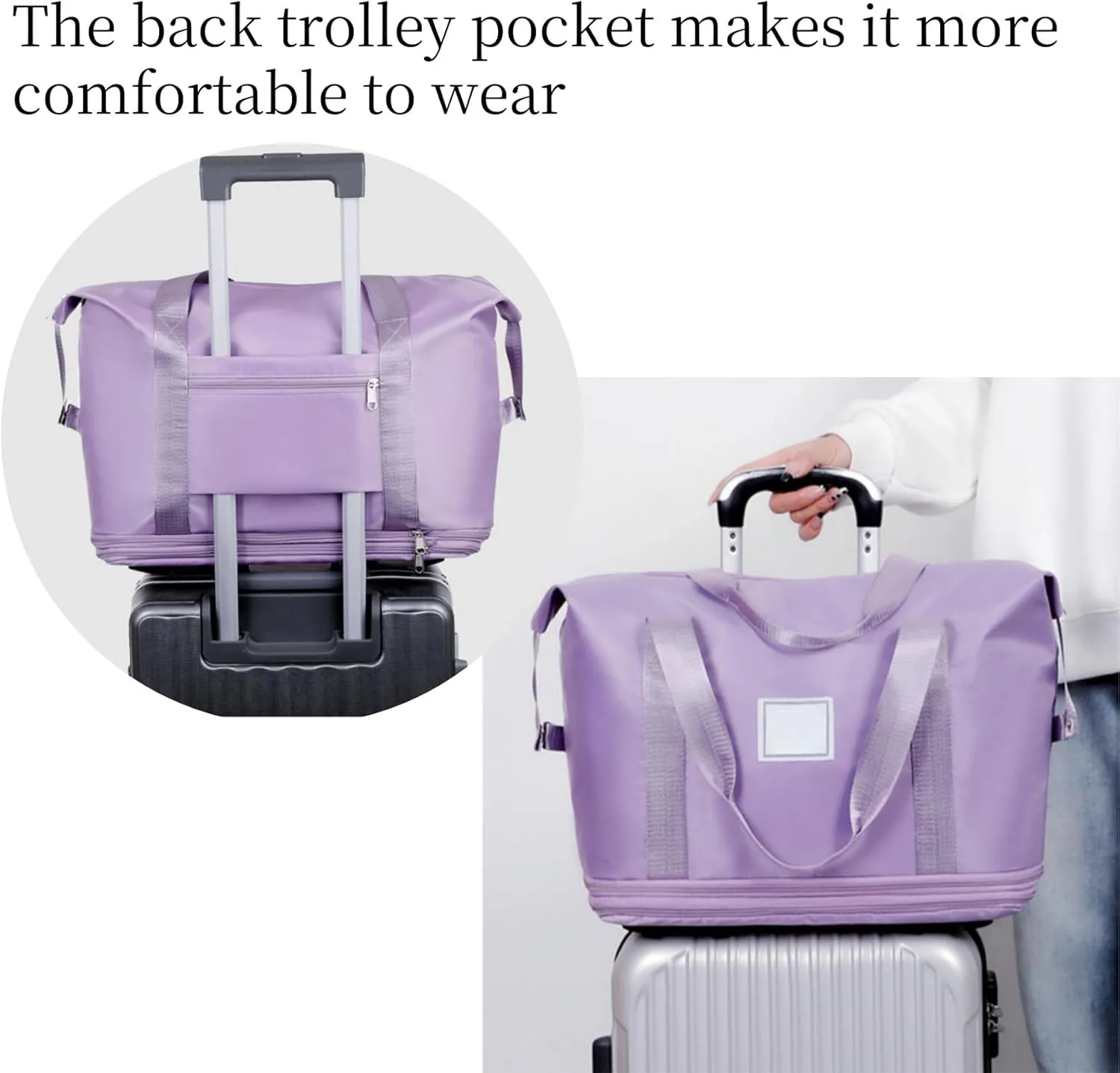 Beente Travel Bag With Wheels-2025 New Large Capacity Travel Bag-Universal Wheel Removable, Foldable Carry (Light Purple)