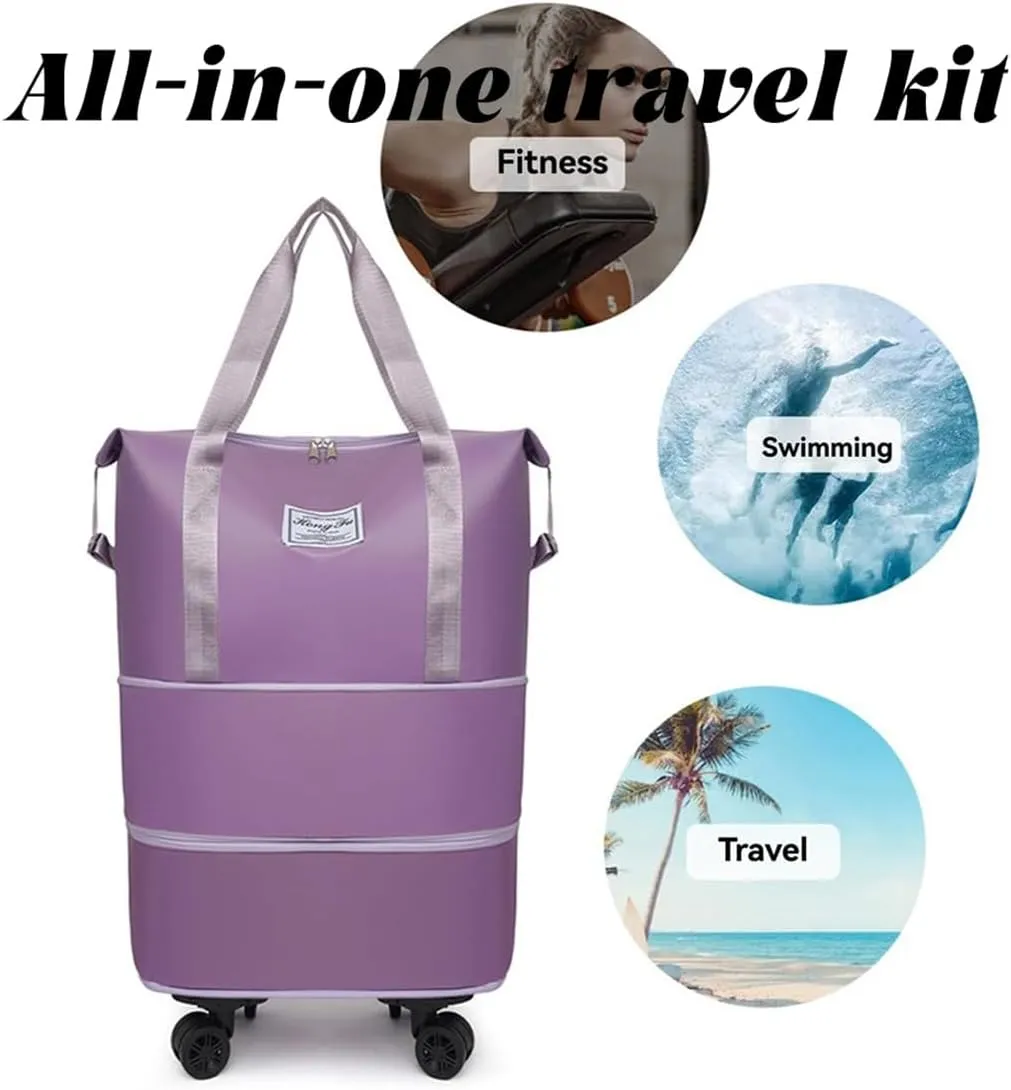 Beente Travel Bag With Wheels, 2025 New Large Capacity Travel Bag - Universal Wheel Removable, Wet and Dry Separation (Purple)