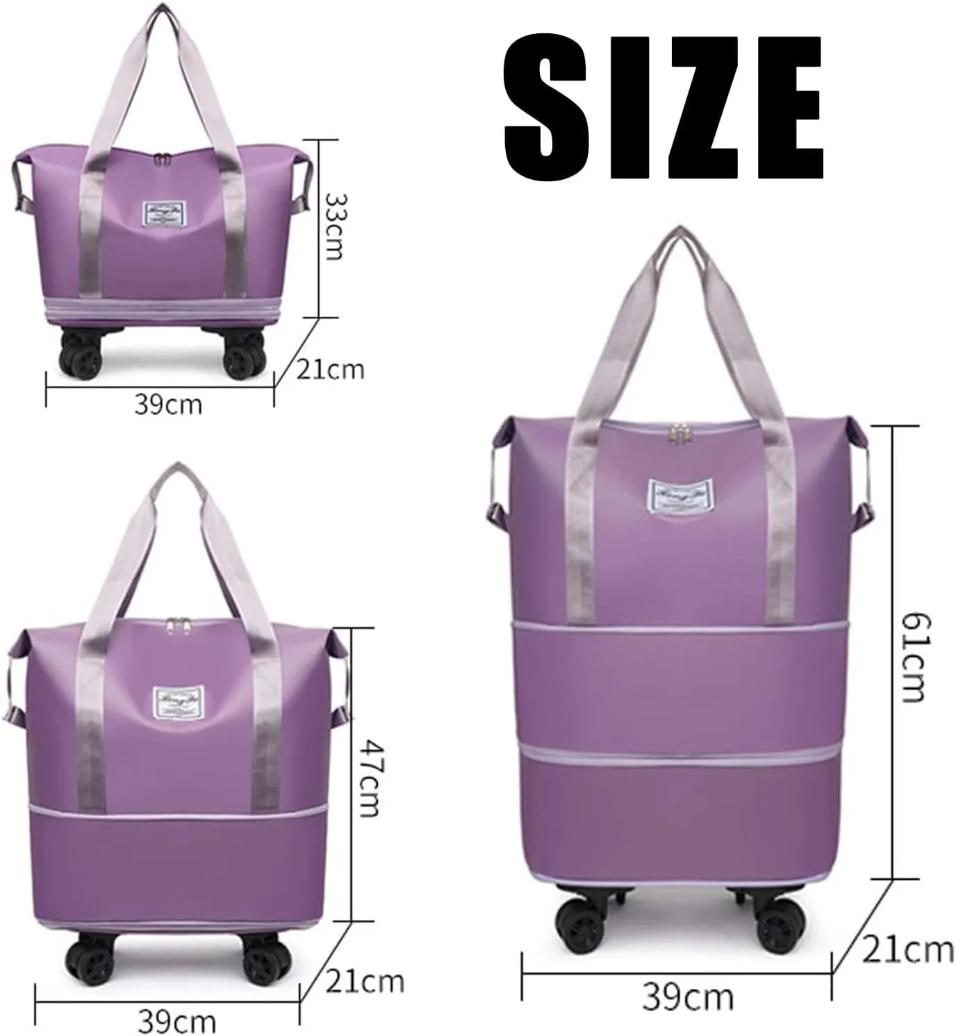 Beente Travel Bag with Wheels, 2025 New Large Capacity Travel Bag with Removable Wheels (Gray,One Size)
