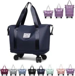 Beente Travel Bag with Wheels, Kulken Travel Bag with Removable Wheels, Universal Wheel Removable, Expandable Foldable (Blue)