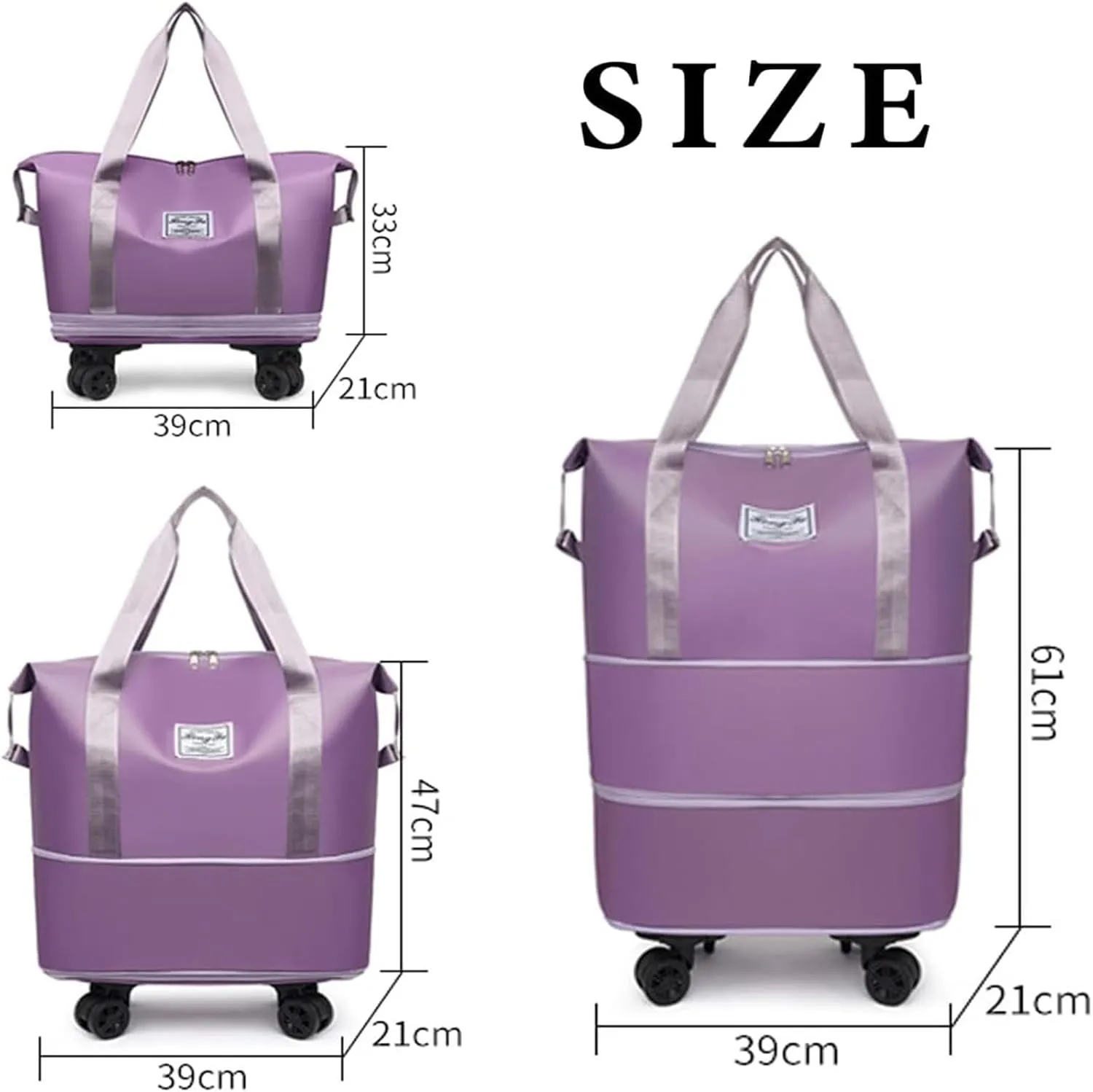 Beente Travel Bags With Wheels - Beente Expandable Travel Bag, 2025 New Large Capacity Bag, Universal Wheel Removable, Camping, Weekend Trips (Deep Purple)