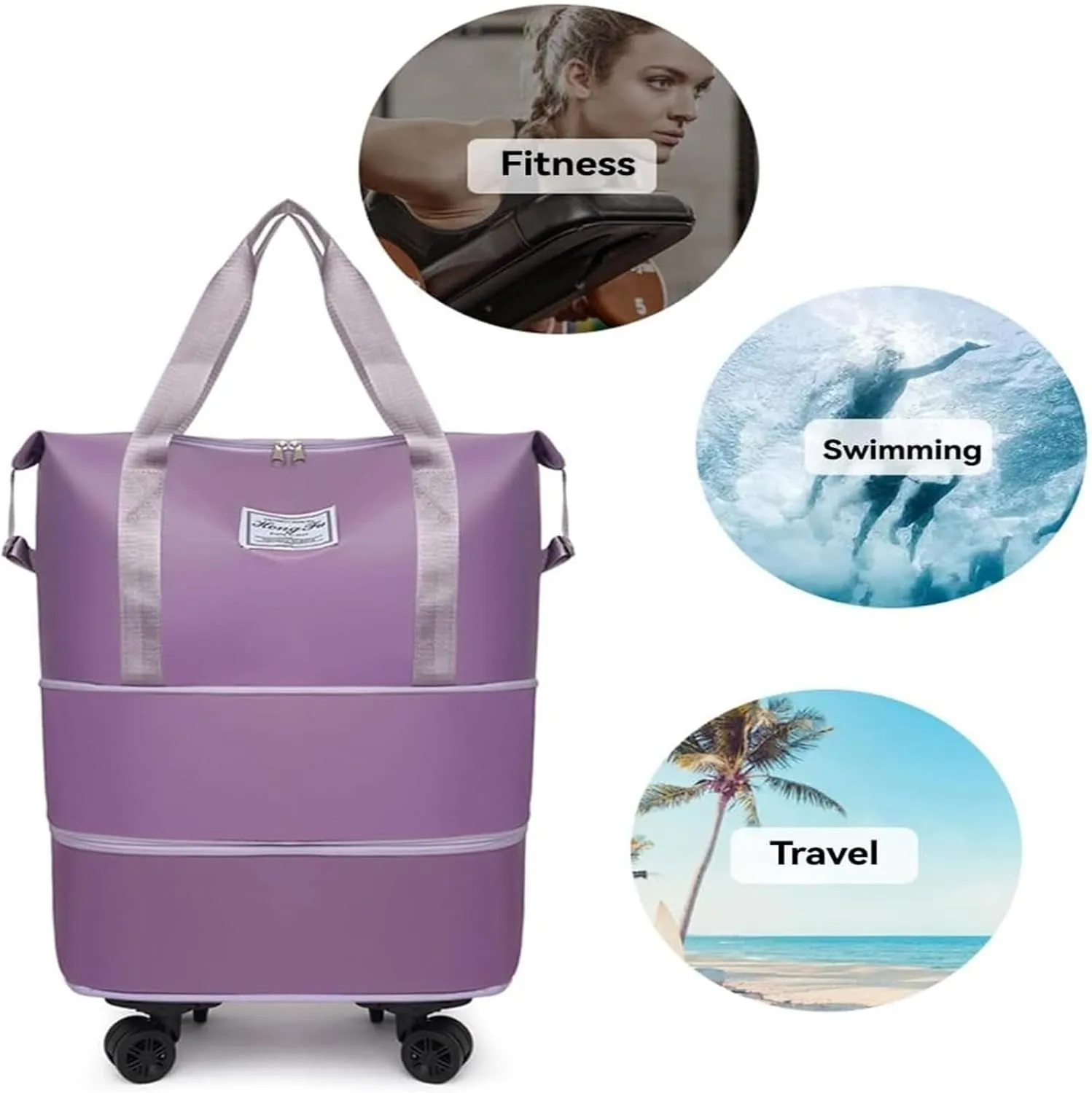 Beente Travel Bags With Wheels - Beente Expandable Travel Bag, 2025 New Large Capacity Bag, Universal Wheel Removable, Camping, Weekend Trips (Deep Purple)
