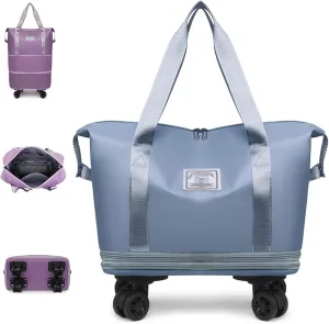Beente/Pepepo/Kulken Expandable Travel Luggage Bag, Rolling Duffle Bag with Wheels and Handle (Blue)