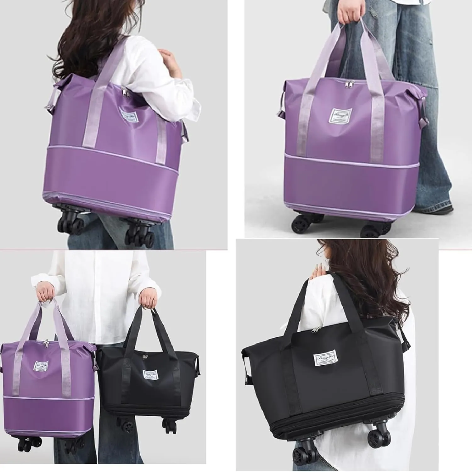 Beente/Pepepo/Kulken Travel Bag with Wheels, 2025 New Large Capacity Travel Bag with Wheels, Universal Wheel Removable (Dark Purple)