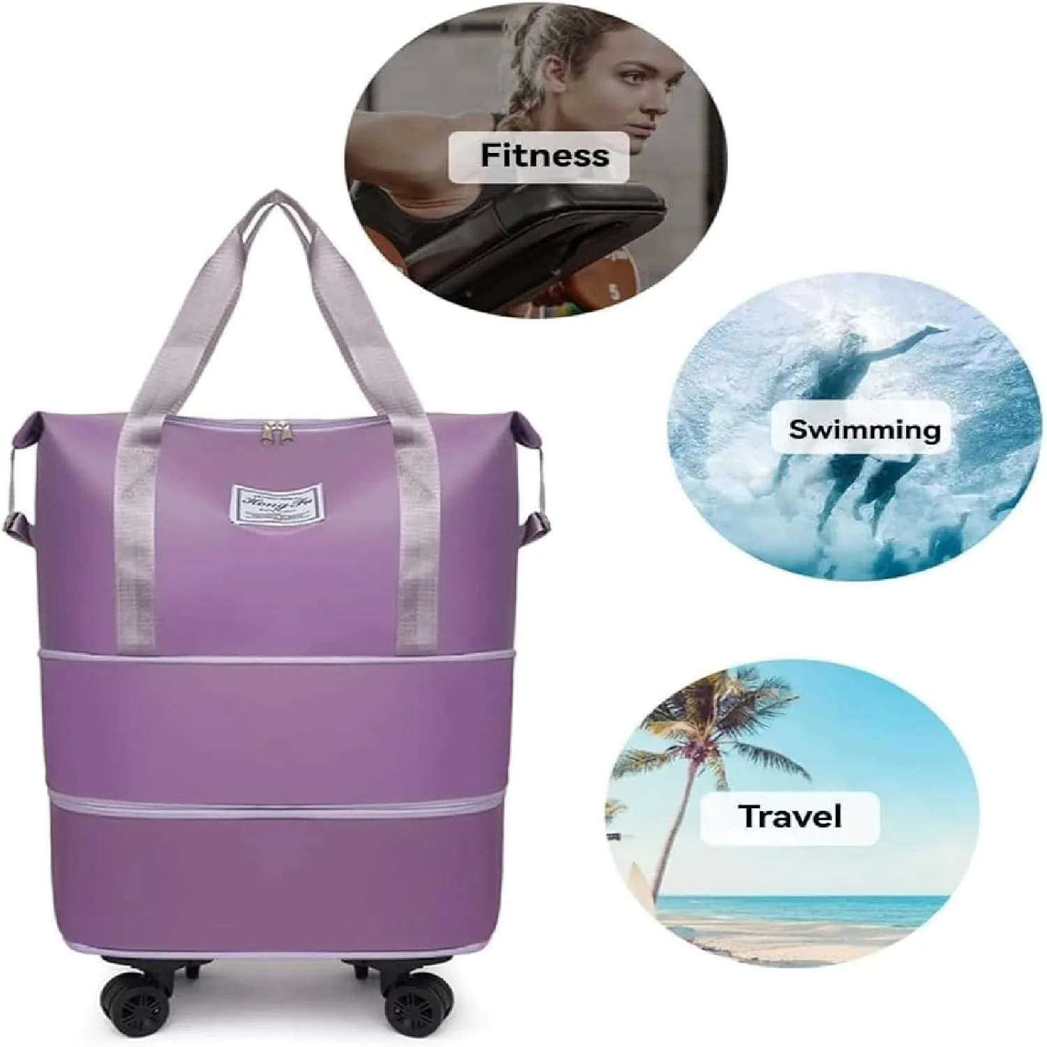 Beente/Pepepo/Kulken Travel Bag with Wheels, 2025 New Large Capacity Travel Bag with Wheels, Universal Wheel Removable (Dark Purple)