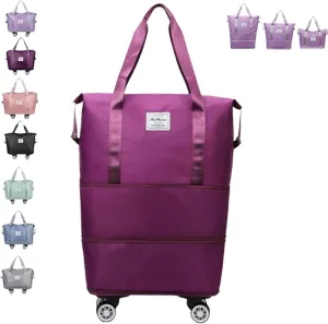 Beente/Pepepo/Kulken Travel Bag with Wheels, 2025 New Large Capacity Travel Bag with Wheels, Universal Wheel Removable (Dark Purple)
