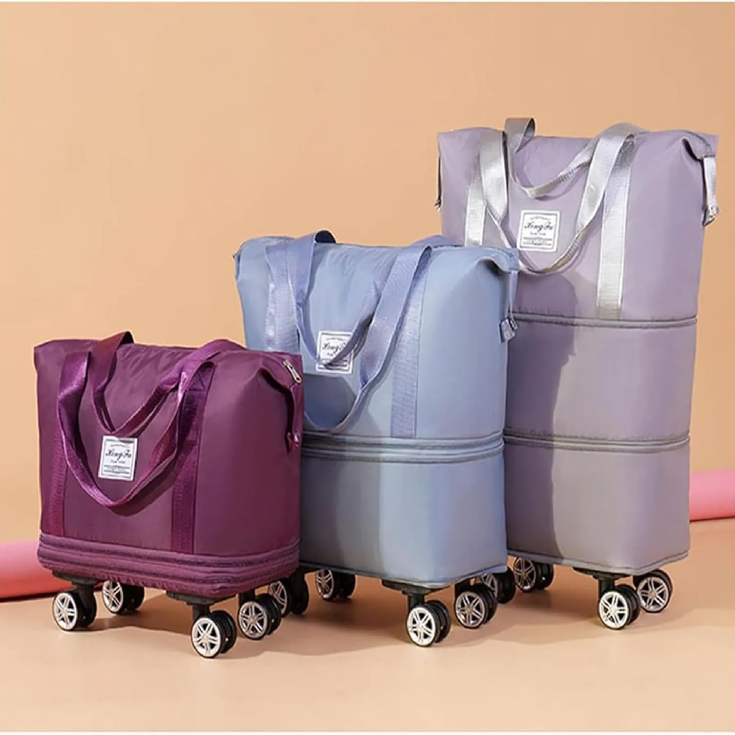 Beente/Pepepo/Kulken Travel Bag with Wheels, 2025 New Large Capacity Travel Bag with Wheels, Universal Wheel Removable (Dark Purple)