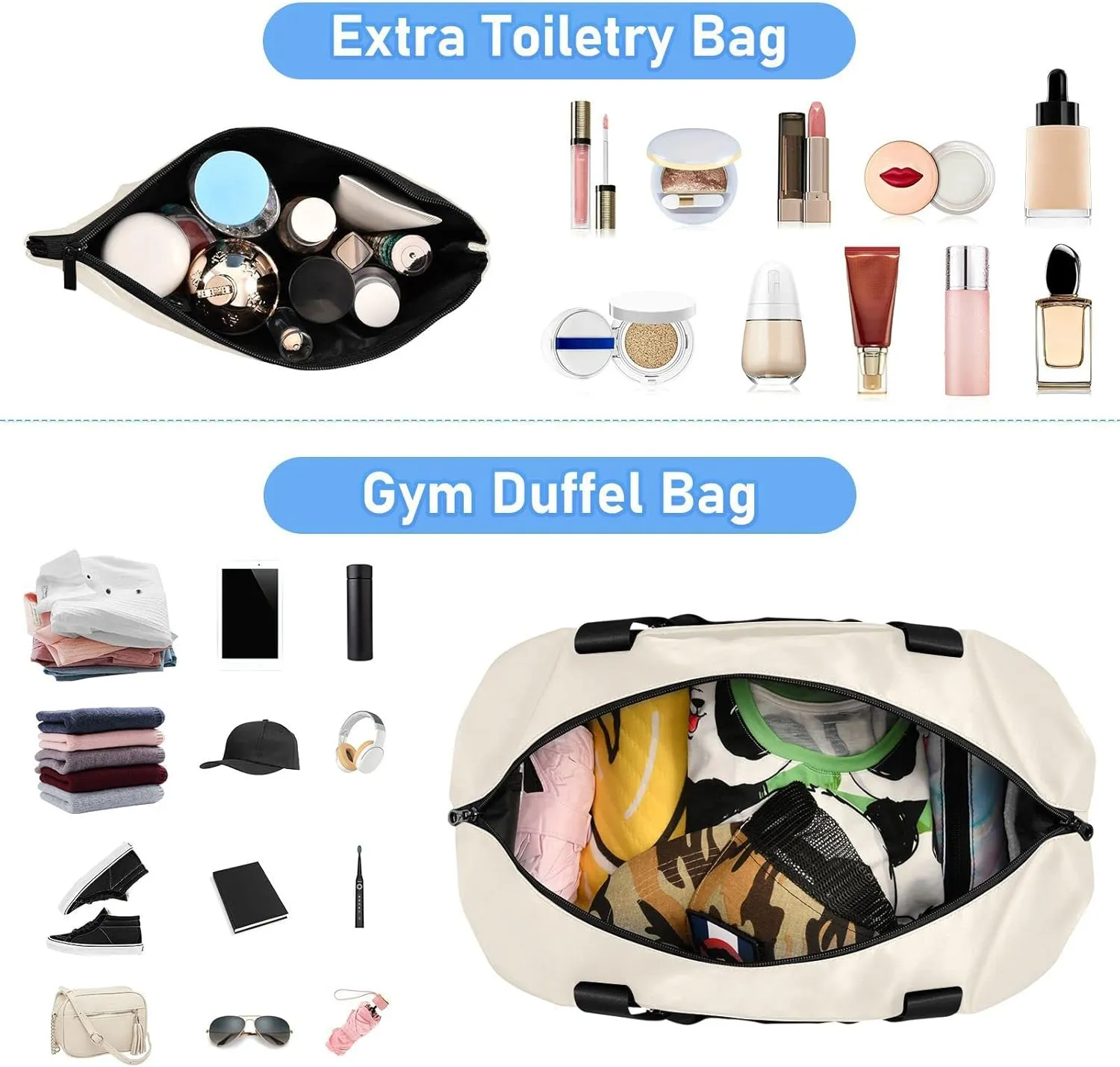 Beige Custom Gym Duffel With Shoe Compartment - Personalized Weekender Carry On for Women Men Travel Yoga School Sport - Gift