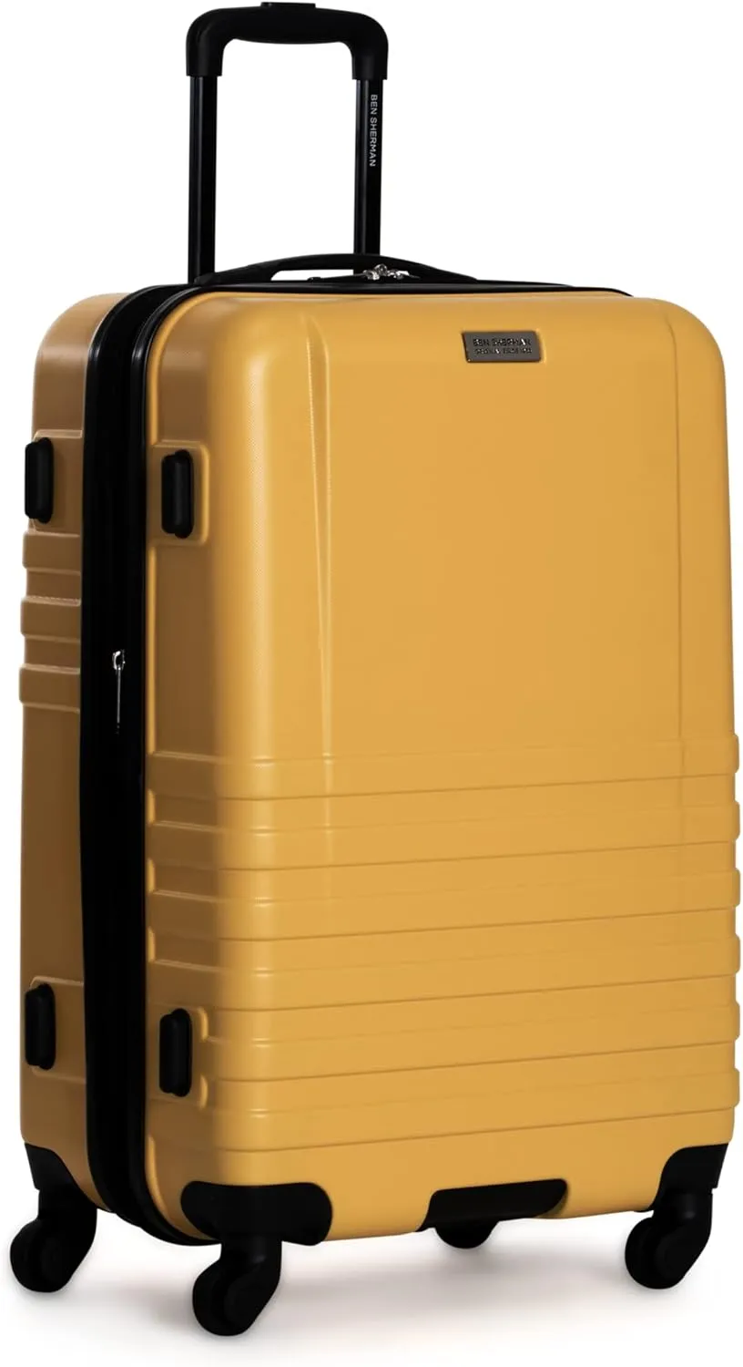 Ben Sherman Hereford Spinner Travel Upright Luggage, Mustard, 24-Inch Checked