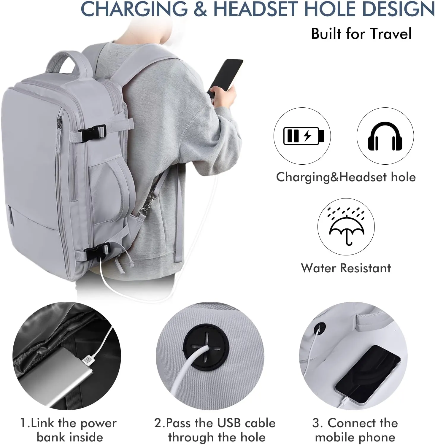 Beraliy Large Travel Backpack, Ailrline Approved Personal Item Bag, 17.3 Inch Laptop Backpack, 40L Carry On Travel Bag, Hiking Backpack, Casual Backpack, Dark Grey