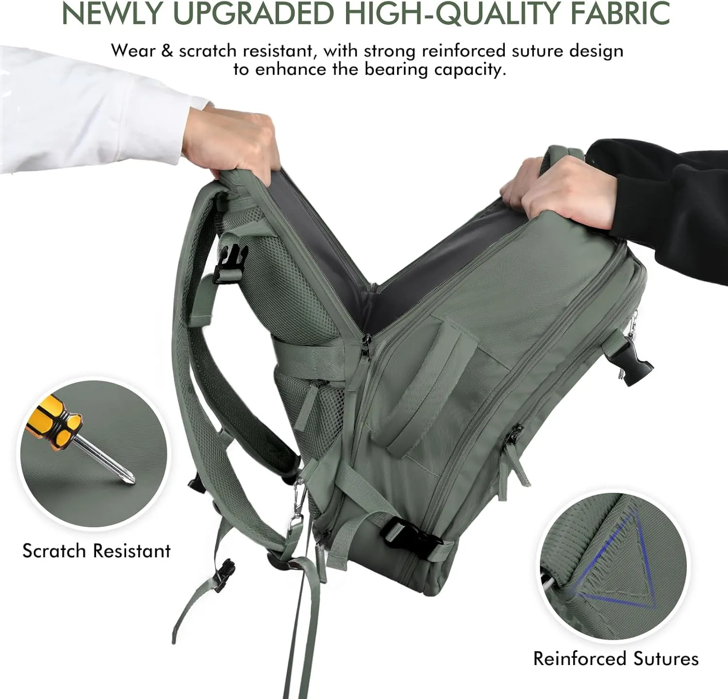 Beraliy Travel Backpack for Men Women, Airline Approved Personal Bag,17.3 Inch Laptop Backpack, Carry On Backpack for Hiking Overnight with USB Charging Hole, Olive-green