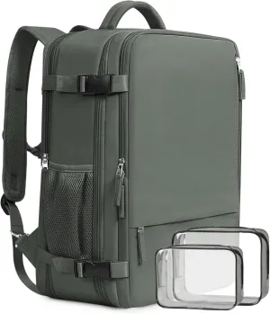 Beraliy Travel Backpack for Men Women, Airline Approved Personal Bag,17.3 Inch Laptop Backpack, Carry On Backpack for Hiking Overnight with USB Charging Hole, Olive-green
