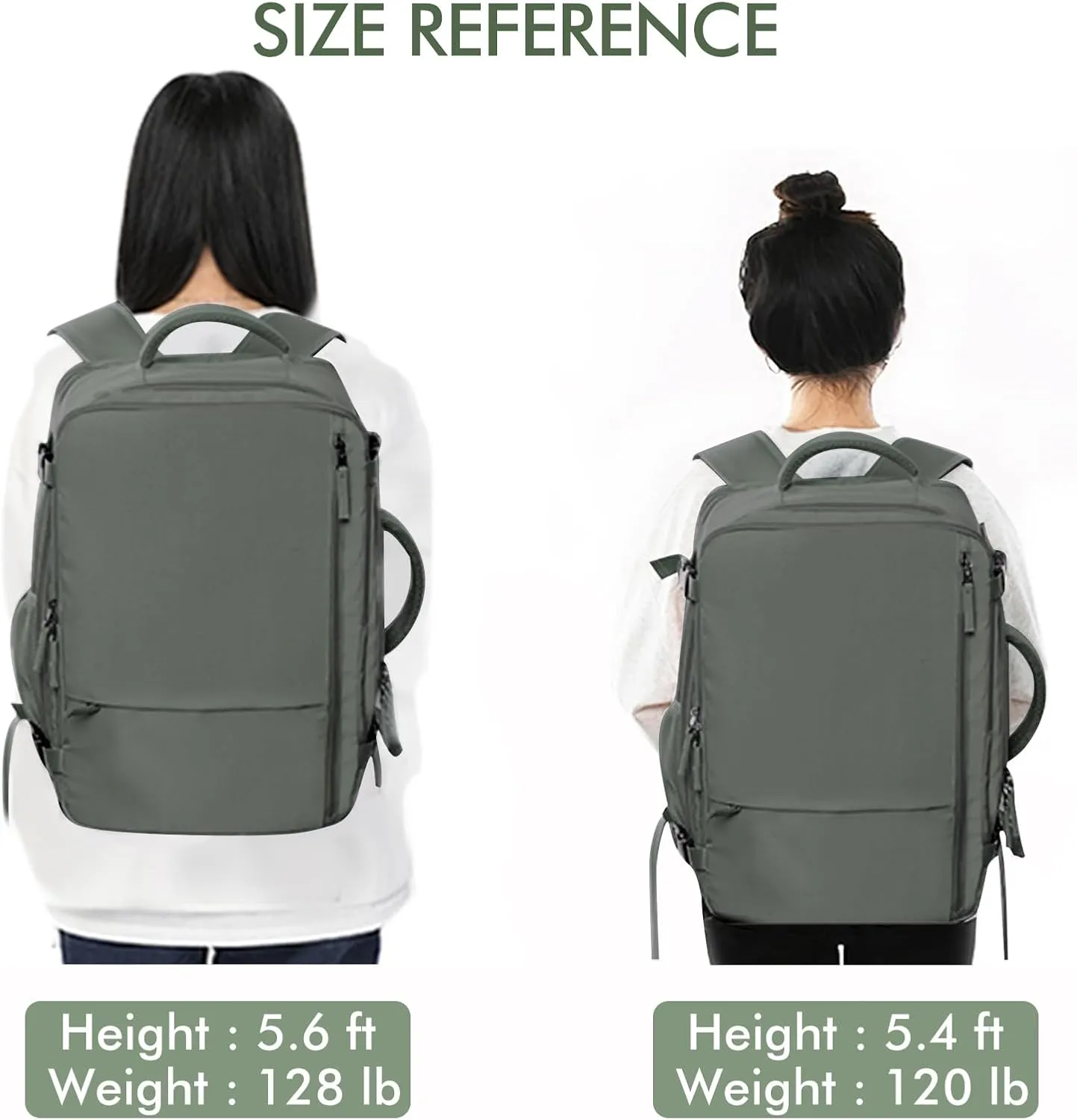 Beraliy Travel Backpack for Men Women, Airline Approved Personal Bag,17.3 Inch Laptop Backpack, Carry On Backpack for Hiking Overnight with USB Charging Hole, Olive-green