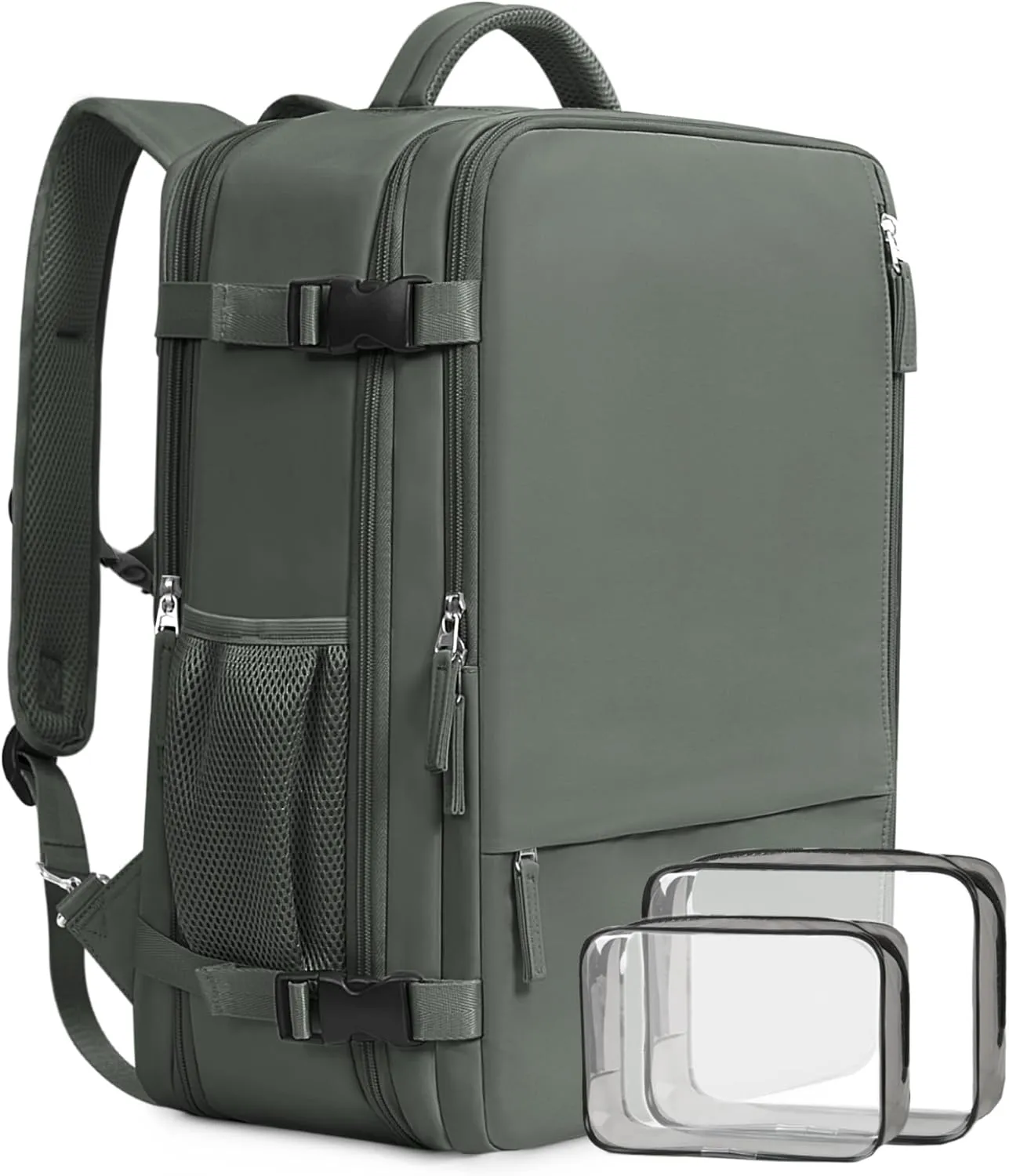 Beraliy Travel Backpack for Men Women, Airline Approved Personal Bag,17.3 Inch Laptop Backpack, Carry On Backpack for Hiking Overnight with USB Charging Hole, Olive-green