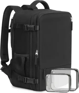 Beraliy Travel Backpack for Men Women, Large Carry On Backpack, Personal Item Bag Airline Approved, 17 inch Laptop Backpack, Business Work Gym Weekender Bag, Black