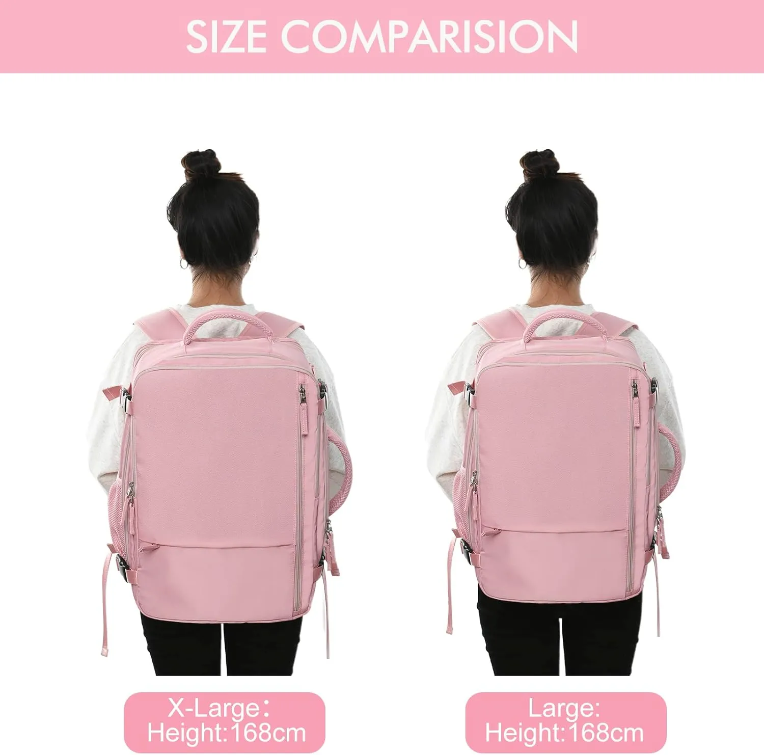 Beraliy Travel Backpack for Women, Airline Approved Bag, Carry On Waterproof Hiking Backpack, 16 inch Laptop Backpack, Overnight Bag, Pink