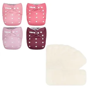 Berry Mauve 4-Pack Cloth Pocket Diapers with 4 Inserts   7 Pack Inserts with Snap