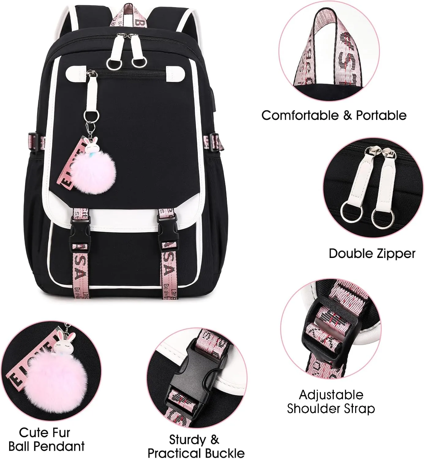 Bevalsa Girls' School Backpack with Lunch Box, Bookbag for Kids Elementary to Middle School, 21L Children's Schoolbag