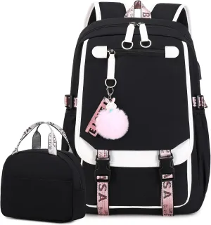 Bevalsa Girls' School Backpack with Lunch Box, Bookbag for Kids Elementary to Middle School, 21L Children's Schoolbag