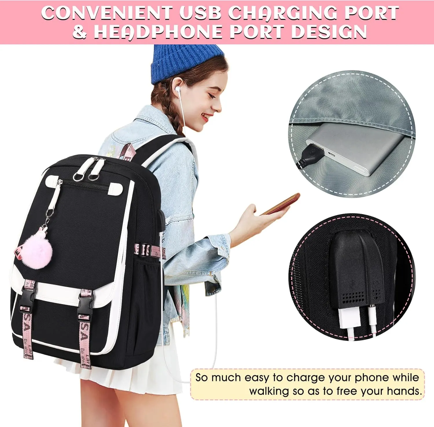 Bevalsa Girls' School Backpack with Lunch Box, Bookbag for Kids Elementary to Middle School, 21L Children's Schoolbag