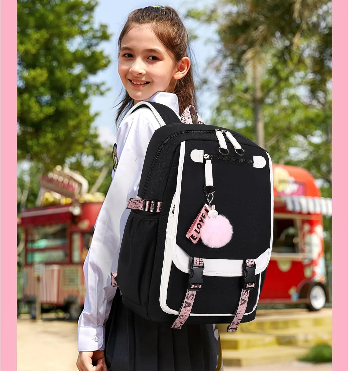 Bevalsa Girls' School Backpack with Lunch Box, Bookbag for Kids Elementary to Middle School, 21L Children's Schoolbag
