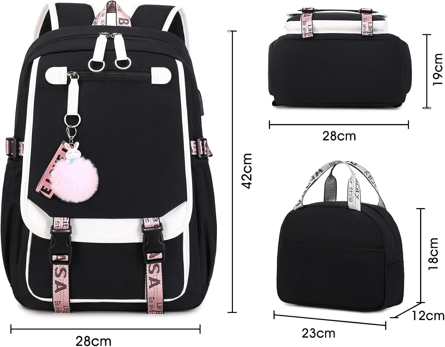 Bevalsa Girls' School Backpack with Lunch Box, Bookbag for Kids Elementary to Middle School, 21L Children's Schoolbag