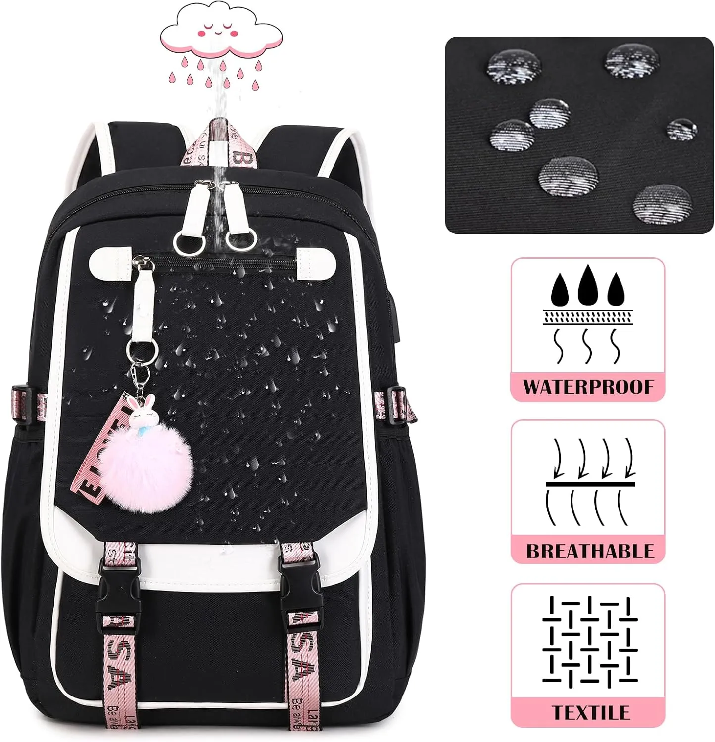 Bevalsa Girls' School Backpack with Lunch Box, Bookbag for Kids Elementary to Middle School, 21L Children's Schoolbag