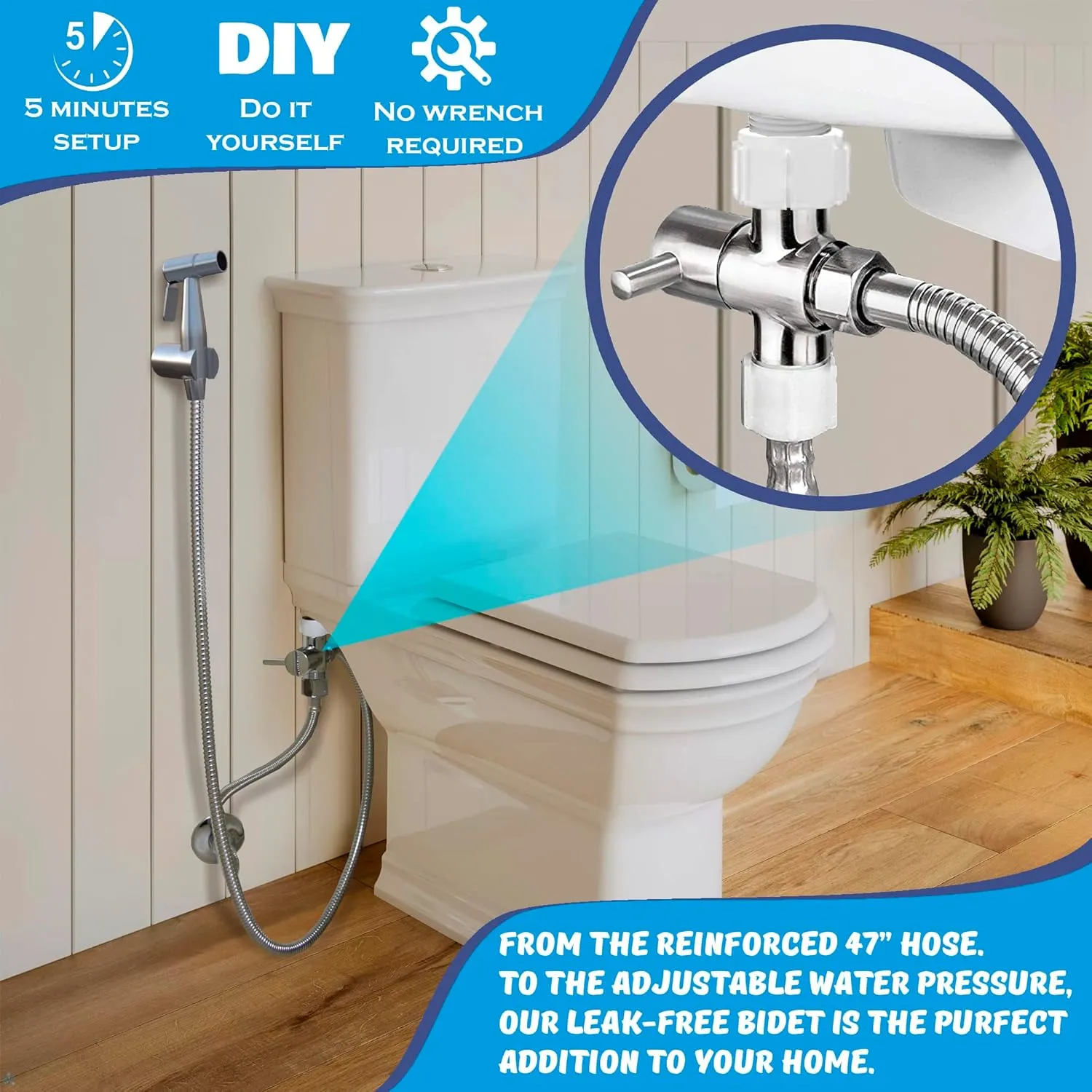 Bidet Sprayer - Jet Spray for Toilet, Adjustable Water Pressure, Easy to Install - Toilet Faucet, Bidet Attachment for Toilet, Muslim Shower for Feminine Wash and Cloth Diaper Sprayer