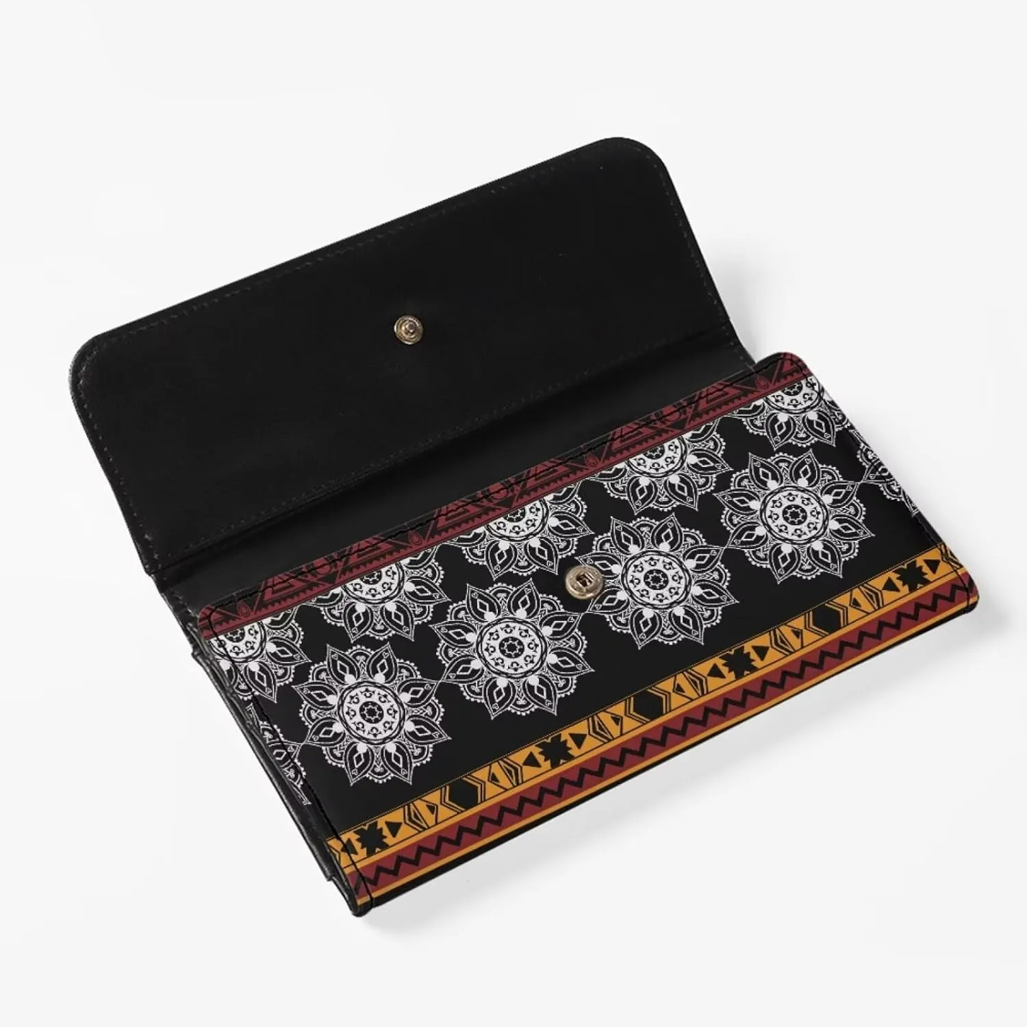Binienty Women's Leather Trifold Wallet Aztec Mandala Card Slots Card Holder Long Clutch Purse Checkbook Wallets for Ladies Women Holiday Gifts for Her