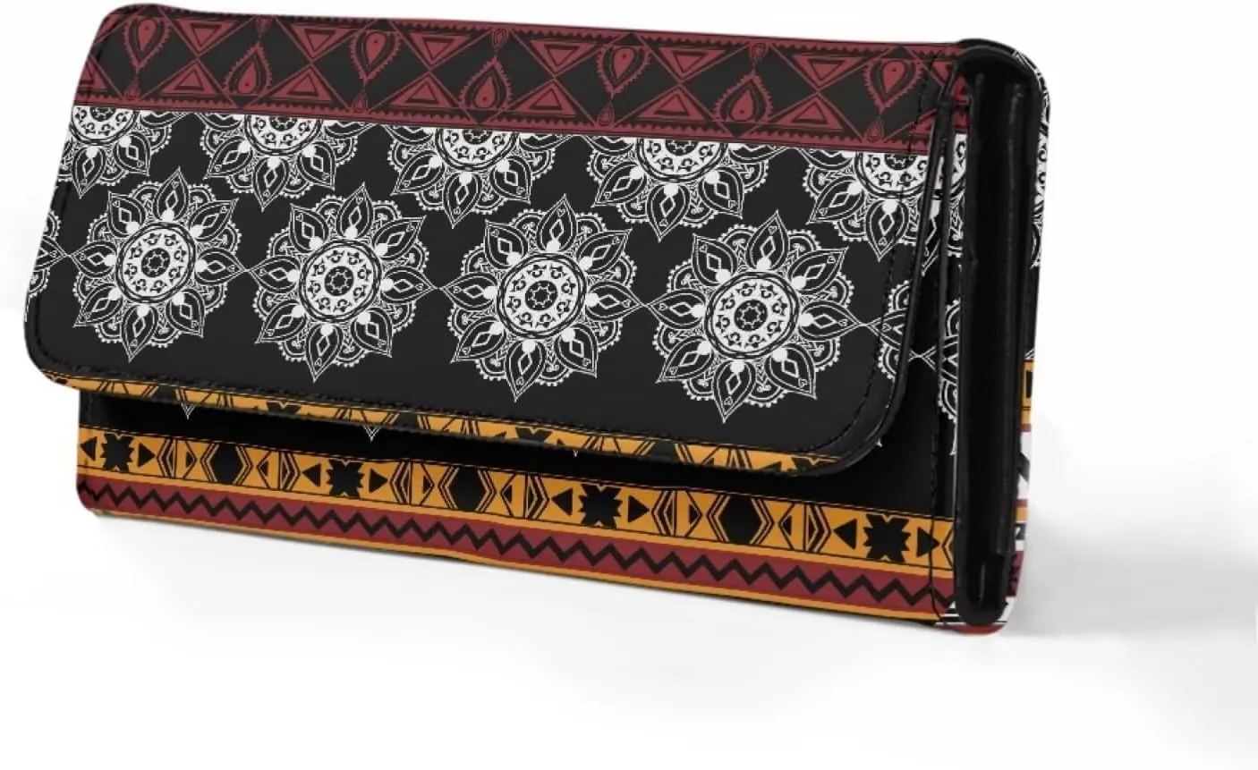 Binienty Women's Leather Trifold Wallet Aztec Mandala Card Slots Card Holder Long Clutch Purse Checkbook Wallets for Ladies Women Holiday Gifts for Her