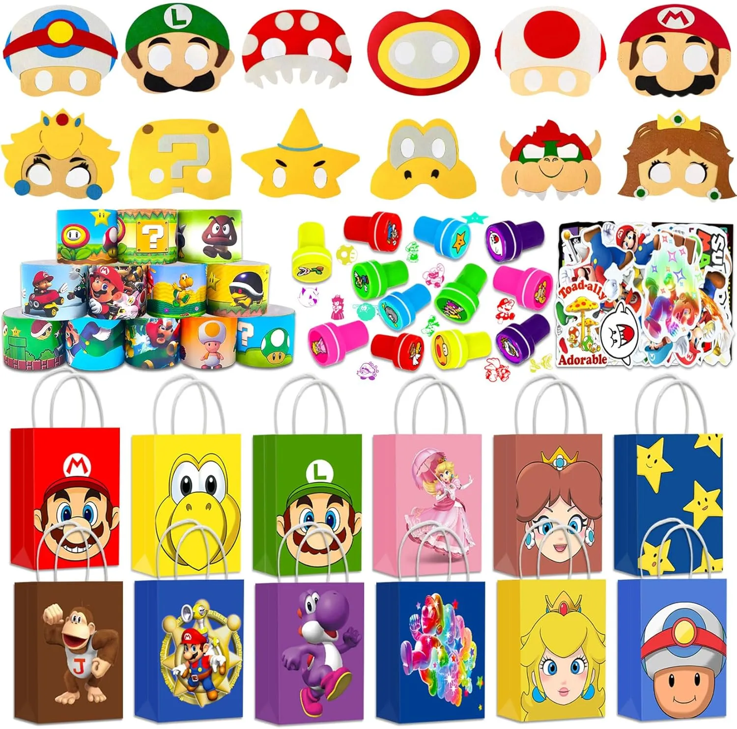 Birthday Party Supplies include Goodie Bags,,Slap Bracelets,Stamps,Felt Masks and Stickers,Themed Goodie Bags Stuffers,Classroom Rewards,School Prizes,Party Activities