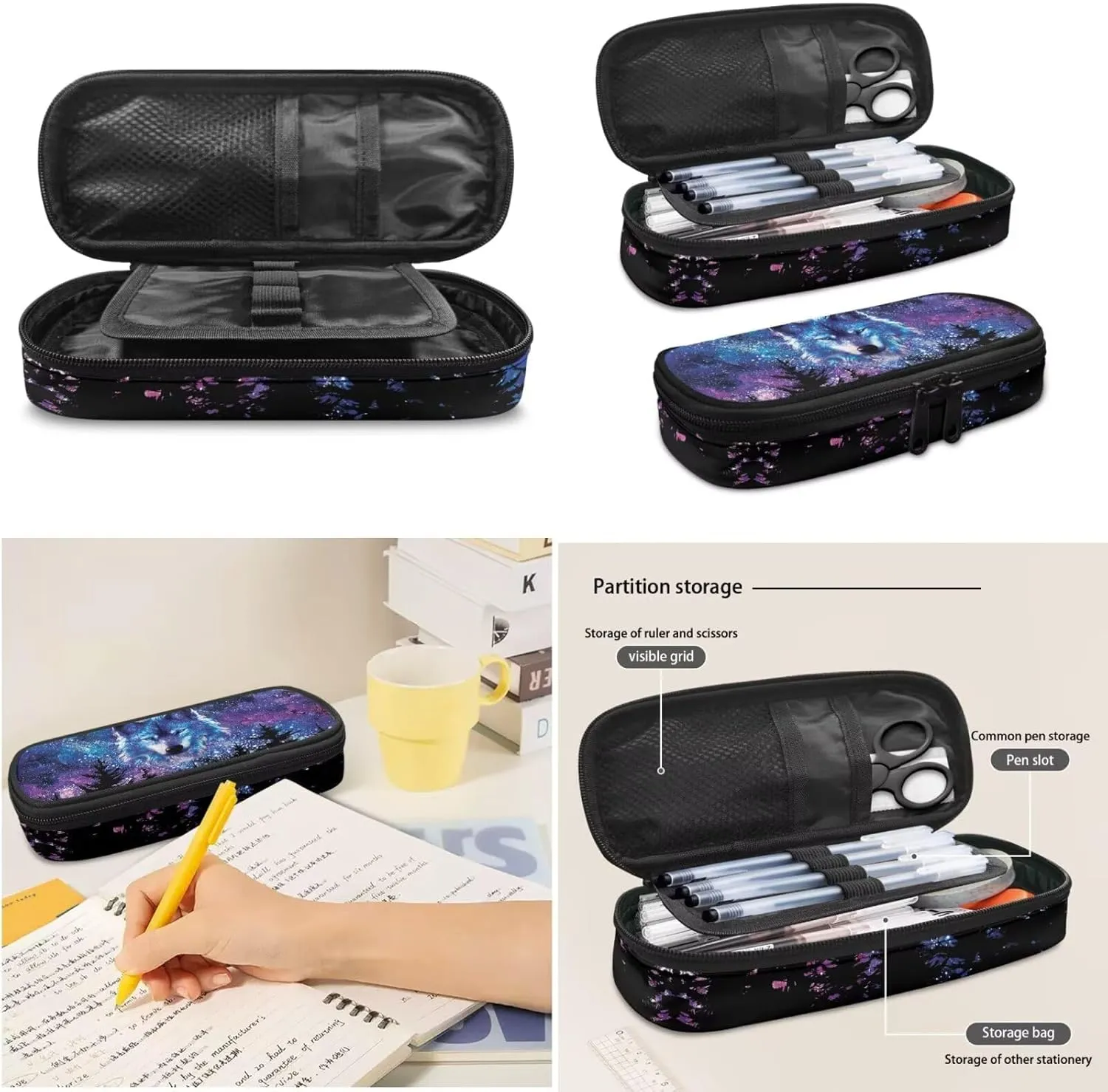 Biyejit Galaxy Wolf Forest Backpack for Boys Primary Middle School Bookbag Set with Lunch Box Pencil Case Kindergarten Kids Schoolbags Rucksack Daypack 3 In 1 Set