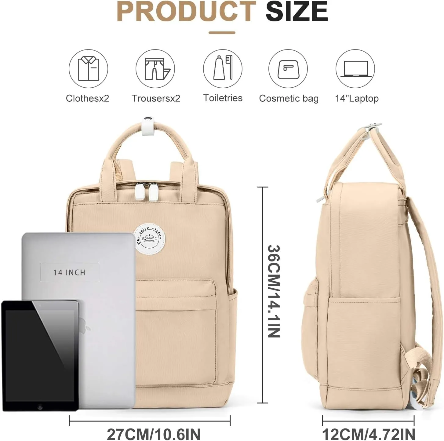 BJLFS Khaki School Backpack Women, Unisex Lightweight Backpack School Bag Water-resistant Casual Rucksack fits 14 inch Laptop for Boys Girls Men and Women Bookbag College Daypack for Teenage