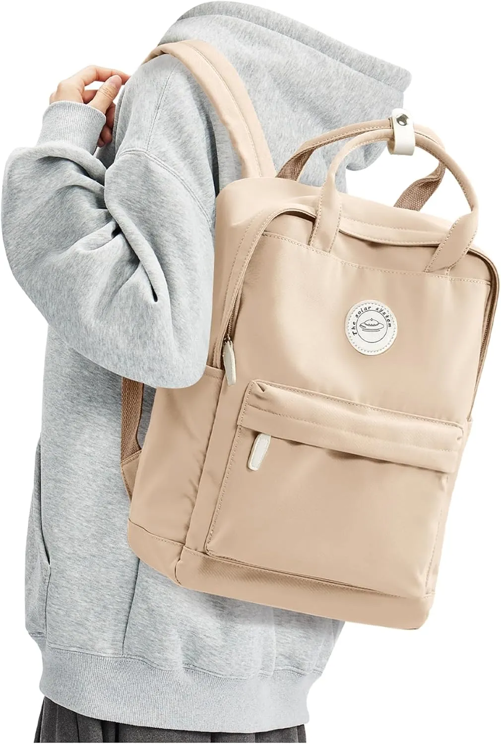 BJLFS Khaki School Backpack Women, Unisex Lightweight Backpack School Bag Water-resistant Casual Rucksack fits 14 inch Laptop for Boys Girls Men and Women Bookbag College Daypack for Teenage