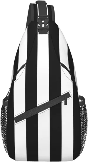 Black & White Stripe Print Cross Chest Bag Diagonally,Sling Backpack Fashion Travel Hiking Daypack Crossbody Shoulder Bag For Men Women