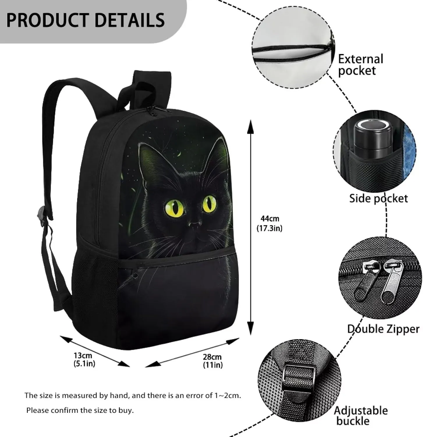 Black Cat Backpack Schoolbags for Boys Girls Casual Sport Daypack Elementary Primary Large Capacity Bookbags