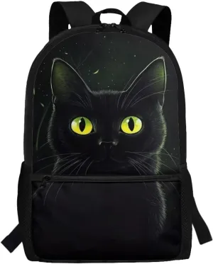 Black Cat Backpack Schoolbags for Boys Girls Casual Sport Daypack Elementary Primary Large Capacity Bookbags