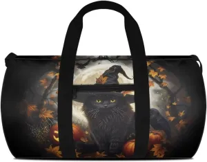 Black Cat Duffle Bag Halloween Travel Bags for Women Weekender Bag with Front Zipper Pocket Large Capacity Sports Equipment Bag Large Capacity Gym Duffel Bag