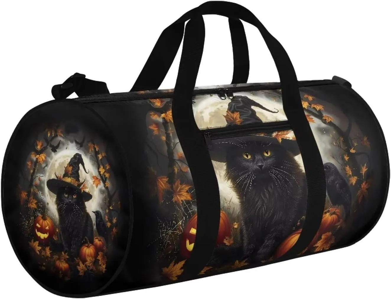 Black Cat Duffle Bag Halloween Travel Bags for Women Weekender Bag with Front Zipper Pocket Large Capacity Sports Equipment Bag Large Capacity Gym Duffel Bag